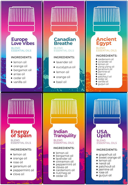 Scent of Adventure Essential Oils Set 6 Aromatherapy Diffuser Blends for Home Office Humidifier Car Fresheners Premium Grade Relaxation Scented Oi...