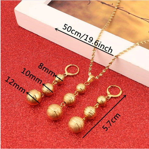 Huangshanshan Bead Pendant Necklaces Earrings Sets Gold Color Round Ball Jewelry Party Gifts...