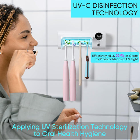 StarWin UV Toothbrush Cleaner, Timer Function, Rechargeable Tooth Brush Holder Wall-Mounted for Bathroom, No Drilling, 4 Slots...