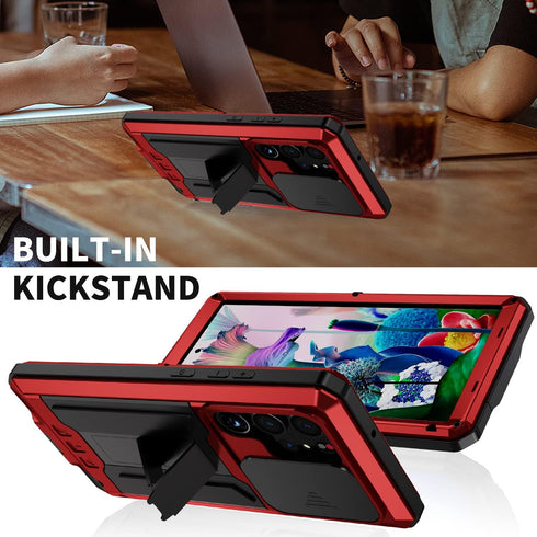 Samsung Galaxy S23 Ultra 5G Case,Outdoor Aluminum Metal Gorilla Glass Shockproof Military Heavy Duty Sturdy Protector Cover Hard Case (Red)...