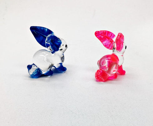 Garden Deco Glow in The Dark Tiny RABIT Hand Blown Art Glass Figurine Ornament Sculpture...