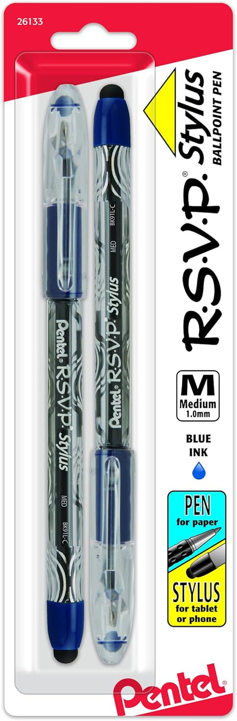 Pentel Rsvp Stylus Ballpoint Pen, Medium Line, Blue Ink, Pack of 2 (BK91LBP2C)......