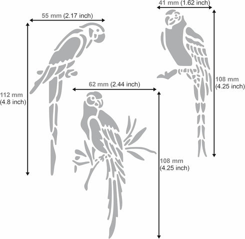 Aleks Melnyk No.472 Metal Stencil, Bird on Tree Branch, Parrots, Wild Animal, Small Stencil, 1 PC, Template for Wood Burning, Engraving, Crafting,...