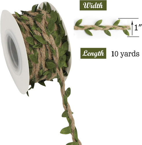MEEDEE Natural Jute Twine Burlap String Leaf Twine with Twine Vine Green Leaves, 1" x 10 Yards, Perfect for Boho Baby Shower Party Jute Garland Tw...