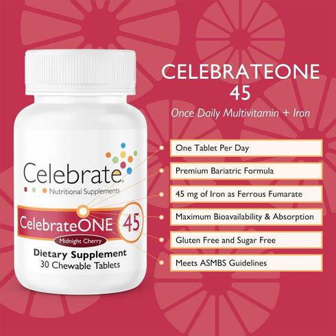 Celebrate Vitamins CelebrateONE 45 One A Day Bariatric Multivitamin with Iron Chewables, 45 mg Iron, Midnight Cherry, 30 count...