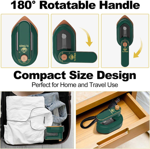 Portable Mini Travel Iron for Clothes, 180° Rotating Handheld Iron, 2 in 1 Small Size Ironing Machine for Dry and Wet Ironing for Business, Home, ...
