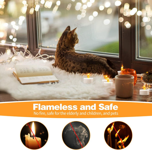 LED Tea Lights, 24 Pack Flickering Flameless Tea Lights, Warm Yellow, Last 200H+, Battery Operated Tea Lights for Decoration(24 Pack, Warm Yellow)...