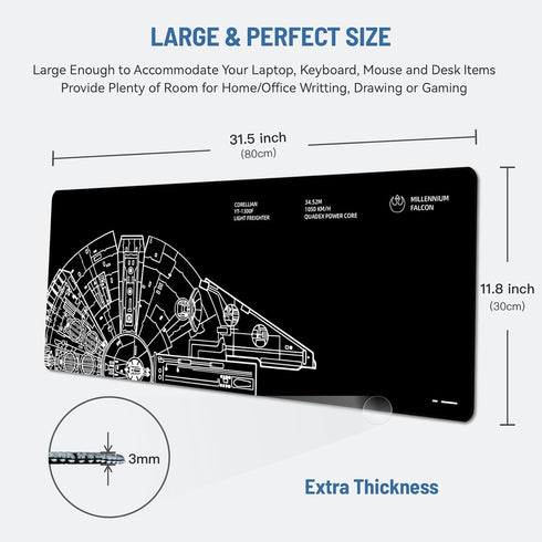 Mouse Pad Desk Mat Gaming Large Keyboard Cute Office Desktop Computer Laptop Black XXL Long Giant Big Cool Modern Design Unique for Women Girls Me...