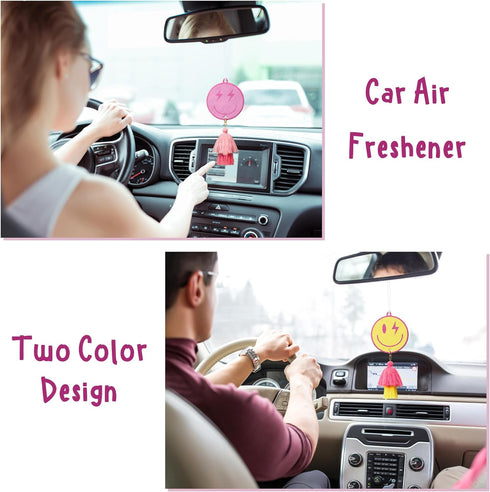 A1diee 2Pcs Preppy Tassel Car Air Freshener Yellow Pink Smile Car Hanging Slices with Tassel Boho Y2K Car Rearview Mirror Charm Scented Pendant Es...
