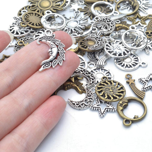 Aylifu About 80 Pieces Celestial Collection Charms, Mixed Sun Moon Star Meteor Charms Pendant Jewelry Findings for DIY Necklace Bracelet Earrings ...