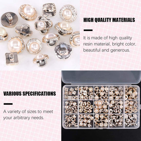 Swpeet 150Pcs 15 Types Beautifu Sew in Faux Pearl Buttons Sewing Crafts with Shank Cover Up Buttons for Clothes Shirts Suits Coats Sweaters Storag...