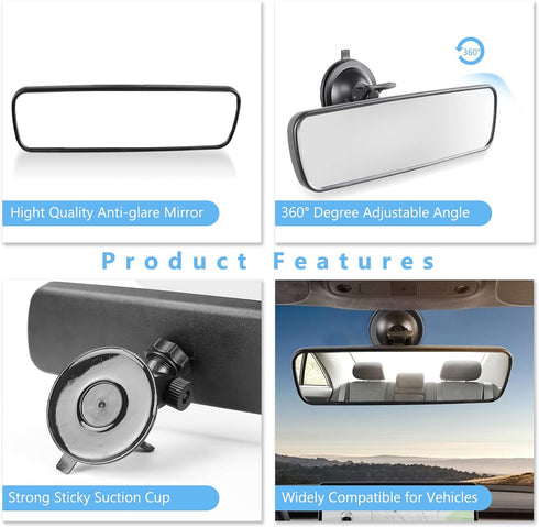 Rear View Mirror?Anti-Glare HD White Mirror Universal Car Interior Rearview Mirror with Adjustable Suction Cup, Car Mirror for RV Marine Auto Boat...