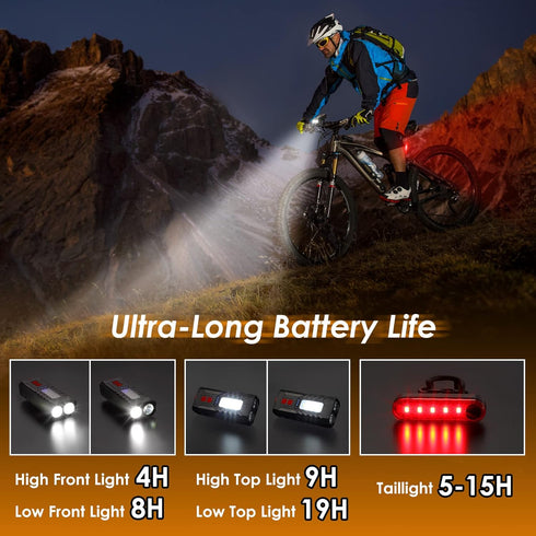 USB Rechargeable Bike Lights Set, 6 Modes Bicycle Front Headlight and Back Taillight, 3000LM Water Resistant Bicycle Lights Front and Rear for Nig...