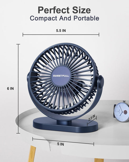 SWEETFULL USB Desk Fan Small Quiet - 3 Speeds Mini Personal Portable Fan 360° Rotation Adjustable, 5 Inch Office Table Cooling Gadgets on Desktop ...