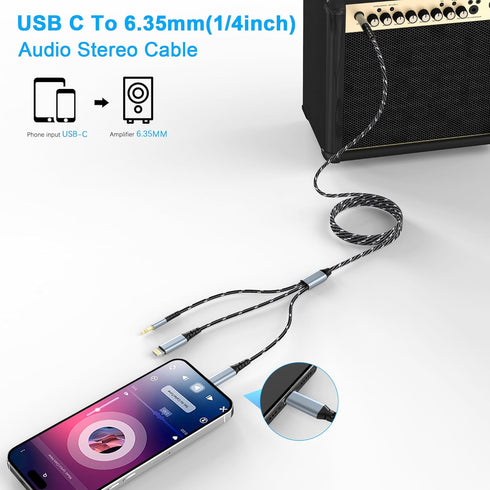 Lightning to 1/4 TRS Audio Stereo Cable, 3 in 1 to 1/4 Male Aux Audio Cord Compatible with iPad, iPhone 13 Pro for Amplifier, Mixer, Home Theater,...