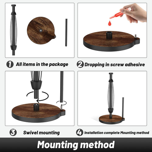 VEHHE Paper Towel Holder Countertop, One-Handed Tearing Wood Paper Towel Holder Farmhouse with Ratchet System and Suction Cups, Stainless Steel Pa...