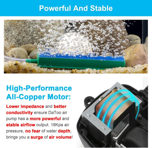 DaToo Aquarium Air Pump 2.5W/3W/4.5W 32GPH/64GPH/210GPH Powerful Airflow Fish Tank Oxygen Pump Single/Dual Outlet Quiet Aquarium Aerator with Comp...