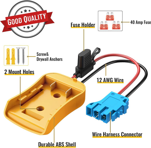 Power Wheels Adapter for Dewalt 20V Battery with Wire Harness Connector Compatible with Peg-Perego Children Ride-on Car, 12AWG Wire with 40A Fuse...