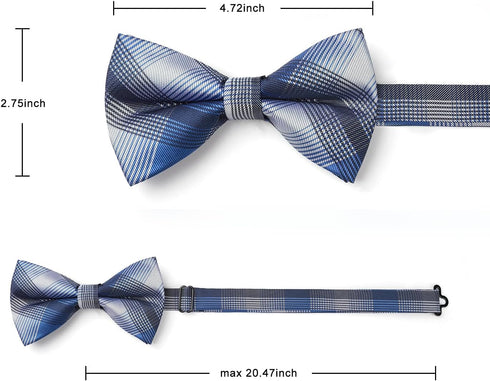 HISDERN Bow Ties for Men Pre-Tied Bow Tie Set Handkerchief & Cufflinks Plaid Classic Formal Bowtie for Party Wedding...
