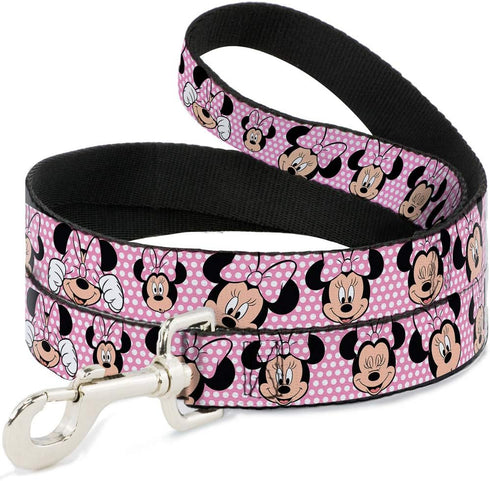 Buckle-Down Pet Leash - Minnie Mouse Expressions Polka Dot Pink/White - 4 Feet Long - 1" Wide...