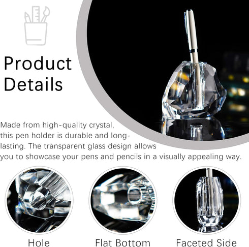 QFkris 3.5'' Crystal Signature Fountain Pen & Pencil Holder Heart Shaped Glass Cut Pen Stand Office Supplies Desktop Organizer Desk Decoration Stu...