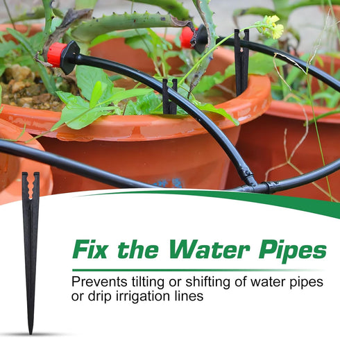 CHANGE MOORE 100 Pcs Drip Irrigation Stakes Universal Drip Tubing Hold Stakes for 1/8'' - 1/4'', Plastic Garden Water Pipe Support Drip System Par...