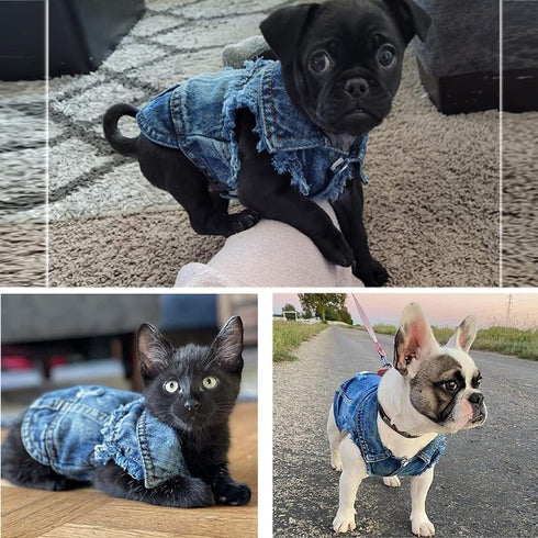 Cute Dog Jean Jacket, Cool Blue Pet Denim Coat Costume, Fashion Dog Puppy Clothes T-Shirt, Classic Soft Lapel Vests Comfort Pets Apparel for Small...