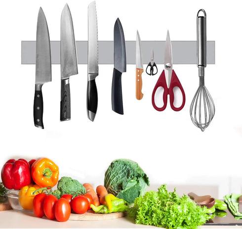 16 Inch Stainless Steel Magnetic Knife Holder, Adhesive Magnet Strip for Kitchen Utensils & Tools, Strong Magnetic Suction, 2 Installation Methods...