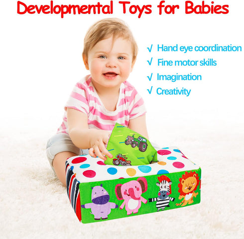 Baby Toys 3 4 5 6 7 8 9 12 Month Old Montessori Tissue Box Toys for Babies Infants 0-6 6-12 Months Sensory Educational Crinkle Toy Developmental E...