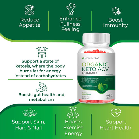 Organic Keto ACV Gummies - Sugar-Free Gluten-Free Apple Cider Vinegar Supplement for Women Men - B12 Vegan & Non-GMO (1200mg)...