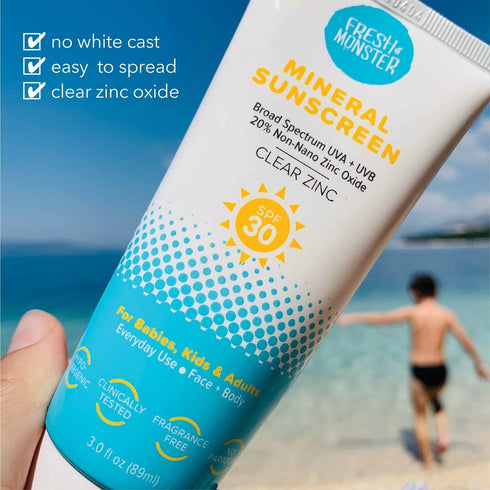 Fresh Monster Daily Kids Sunscreen, SPF 30 UVA/UVB, Clear Non-Nano Zinc Oxide Mineral Sunscreen, Face & Body Sunscreen, Reef Safe, Hypoallergenic ...