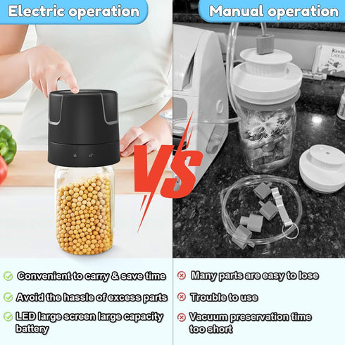 Electric Mason Jar Vacuum Sealer - 85kPa Strong Suction Vacuum Sealing Machine with Regular and Wide Mouth Mason Jar Lids - Silent Rechargeable Po...