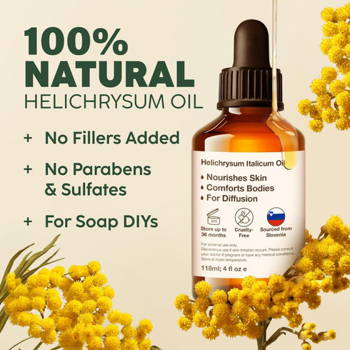 Kukka Helichrysum Oil for Bruising & Skin Care - Huge 4 Fl Oz - 100% Pure Natural Helichrysum Essential Oil for Healing Aromatherapy & DIY Soap Ma...