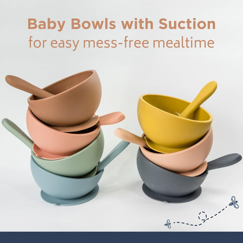 Babeehive Goods Bowls | Stress-Free, Mess-Free Mealtime | Food-Grade Silicone | Sturdy Suction Bowl and Soft Silicone Spoon | Soft, Flexible Silic...