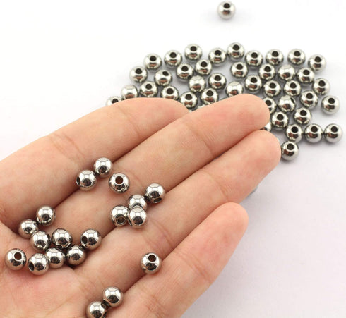 Tegg 100pcs 6mm Smooth Round Spacer Beads DIY Crafts Making Jewelry Findings Accessories 304 Stainless Steel Seamless Loose Beads 2mm Hole Silver...