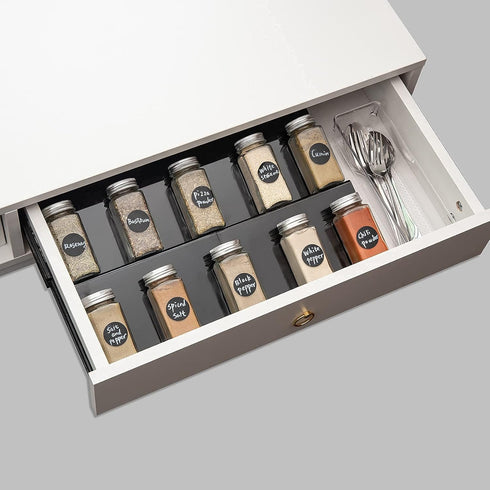 ihomecooker Spice Drawer Organizer Spice Jars Organizer Seasoning Rack Expandable From 8" to 16" 3 Tiers Countertop Tray Insert for Kitchen Drawer...