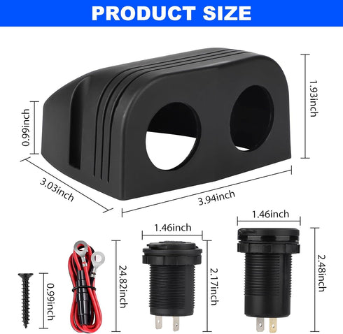 3 in 1 Tent Type Panel, 2 Hole USB Socket Tent Panel, PD Charger Socket + QC3.0 Dual USB Car Charger + 12V/24V Cigarette Lighter Socket + LED Volt...