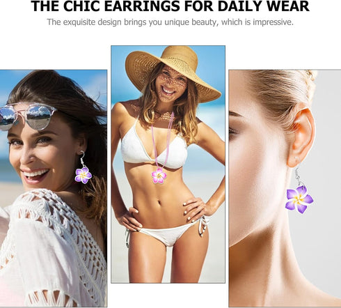 PRETYZOOM Hawaiian Leis 2 Sets Hawaii Theme Jewelry Set Simulation Clay Plumeria Flower Pendant Necklace Earrings Set Summer Beach Party Costume A...