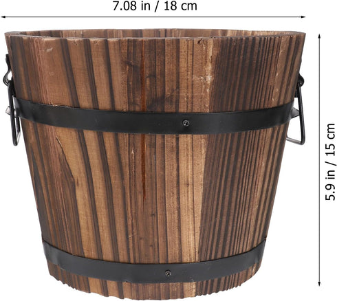 DOITOOL Wooden Whiskey Barrel Planter Large Wooden Planters Round Wooden Garden Flower Pot Decor Wood Planter Flat Mouth 19x14x15cm...