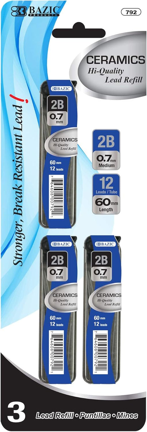 BAZIC Ceramics Mechanical Pencil Lead Refills 2B 0.7mm (36 Count/Pack), Pencil Lead Refill for Graphite Draft Drawing Writing Sketching, 1-Pack...