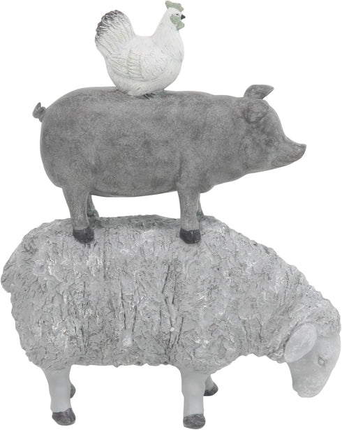 Deco 79 Polystone Farm Animals Decorative Sculpture Stacked Home Decor Statue, Accent Figurine 9" x 4" x 12", Gray...