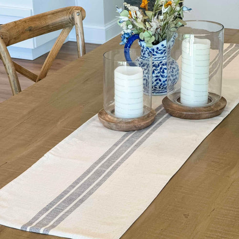 Market Place Gray Grain Sack Stripe Table Runner, 13" x 54", Farmhouse Style, Gray and Cream Tabletop Décor …...