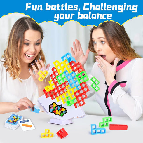 64PCS Stack Attack Game for Adult & Kids, Tetra Board Tower Games for Family Travel Party, 2 Players Balance Stacking Toy, Team Toys Building Bloc...
