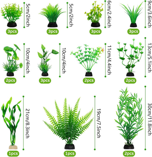 Fish Tank Accessories Aquarium Decorations Green Plants, 25pcs Green Fish Tank Decorations Plant, Fish Tank Decor, Aquarium Decor Plastic Plants...