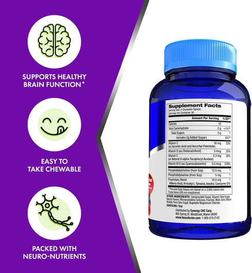 Focus Factor Kids Complete Daily Chewable Vitamins: Multivitamin & Neuro Nutrient (Brain Function) w/Vitamin B12, C, D3-60 Count...