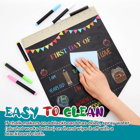 First and Last Day of School Board for Kids, 15 x 11.8 Inch Double Sided First Day of School Chalkboard Back to School Board Sign with 5 Markers, ...