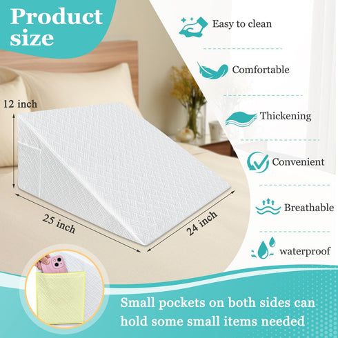 Wedge Pillow Case Cover 25x24x12 Bed Wedge Pillowcase Triangle Incline Wedge Pillow Covers for Sleeping Waterproof Pillow Cases Protector with Zip...