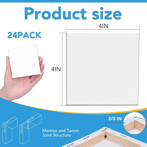 ESRICH Mini Canvases for Painting,4x4In Canvas in Bulk 24Pack, 2/5In Profile Small Square Canvas, Blank Canvases are Great for School Projects and...