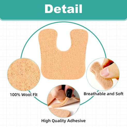 66 Pcs U Shaped Felt Callus Pads, Self-Stick Cushions Protect Calluses from Rubbing on Shoes, Pain Relief Foot Cushion Forefoot Foot Pads for Men ...