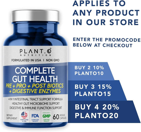 4-in-1 Prebiotic Probiotic & Postbiotic for Women & Men, Complete Gut & Digestive Support Supplement, Pre Post Probiotics & Digestive Enzymes 60 c...